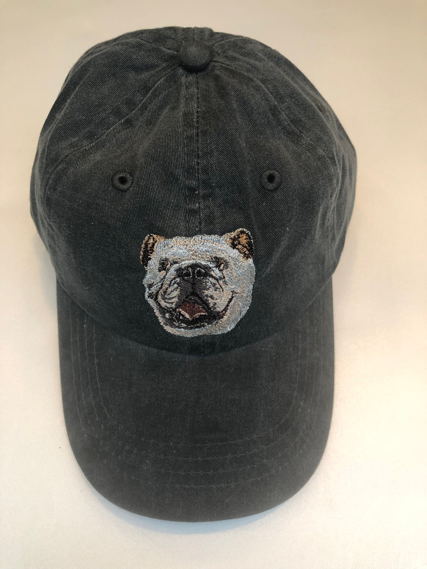 Dog embroidery cotton dad cap[fade black]-Bulldog(Front)