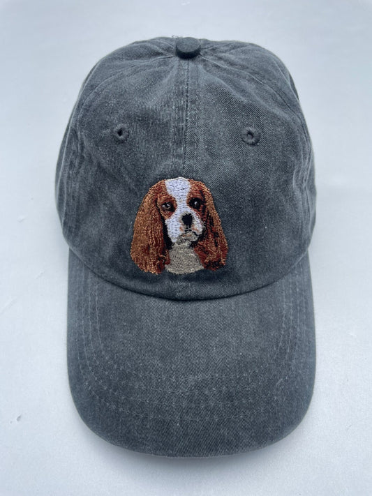 Dog embroidery cotton dad cap[fade black]-cavalier