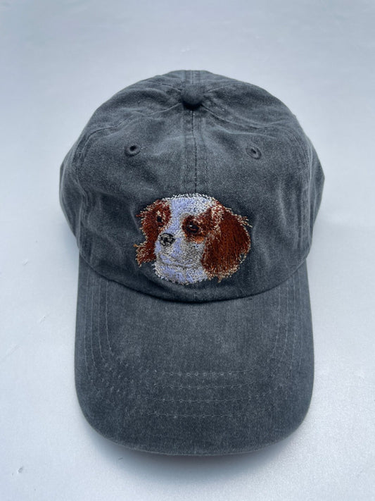 Dog embroidery cotton dad cap[fade black]-cavalier②A