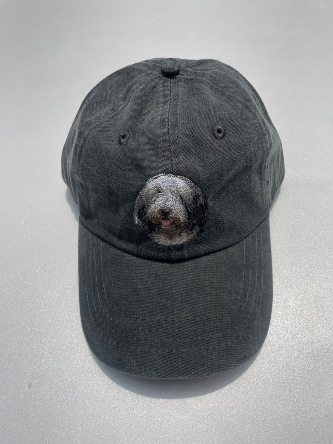 Dog embroidery cotton dad cap[fade black]-Old english sheepdog