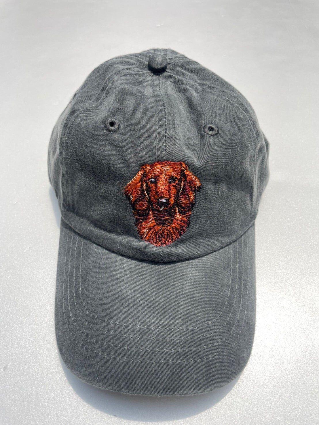 Dog embroidery cotton dad cap[fade black]-Dachshund(red)