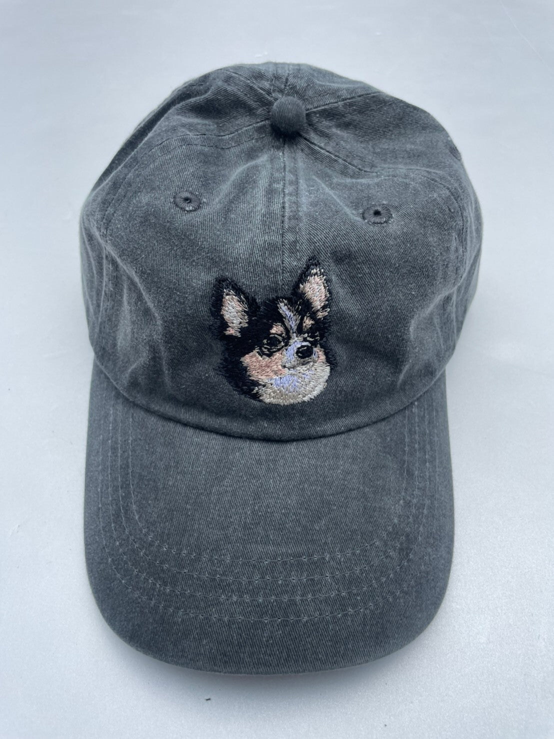 Dog embroidery cotton dad cap[fade black]-Chihuahua(Black)