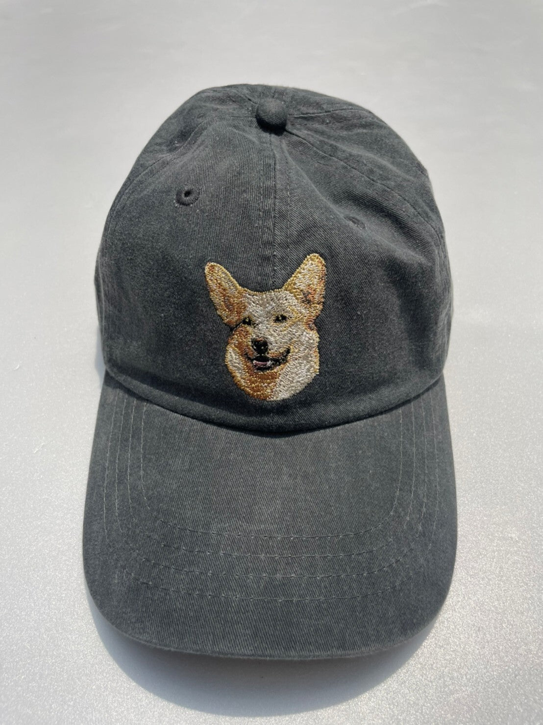 Dog embroidery cotton dad cap[fade black]-Corgi