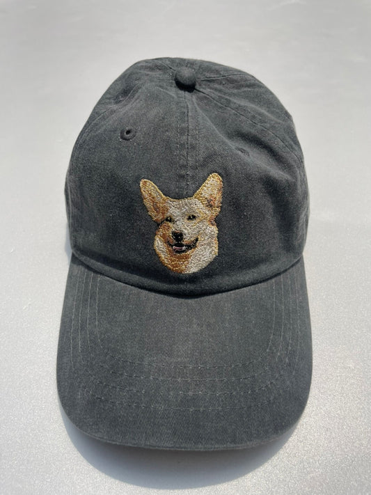 Dog embroidery cotton dad cap[fade black]-Corgi