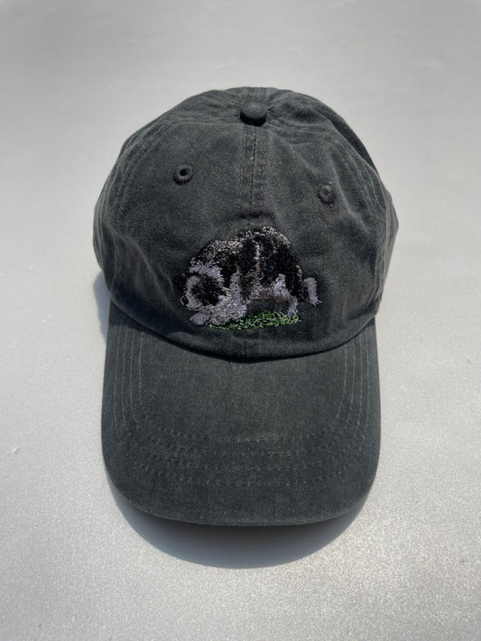 Dog embroidery cotton dad cap[fade black]-Border collie(whole)