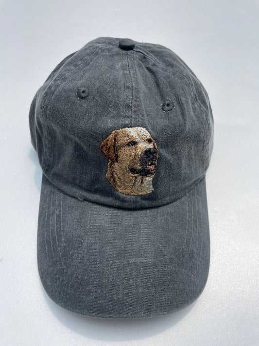 Dog embroidery cotton dad cap[fade black]-Yellow labrador②A