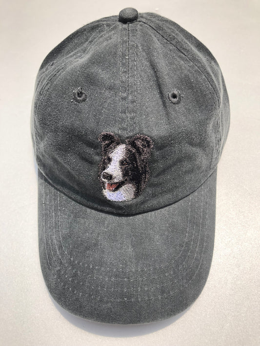 Dog embroidery cotton dad cap[fade black]-Border collie