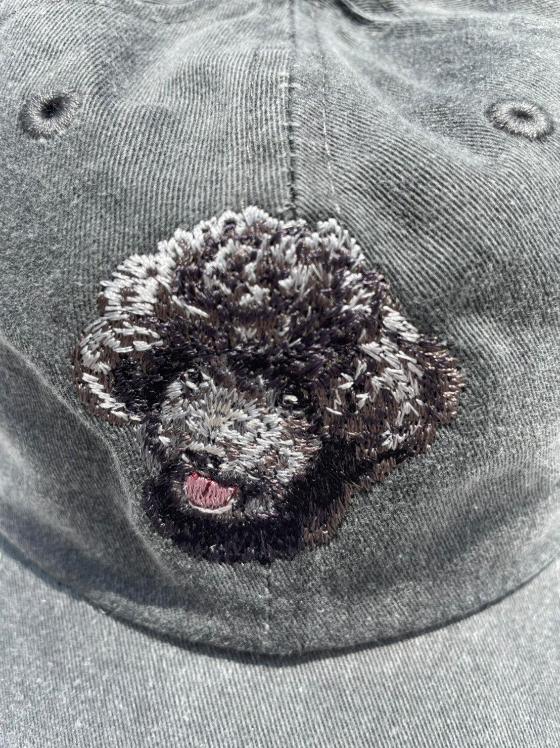 Dog embroidery cotton dad cap[fade black]-Poodle(Black)