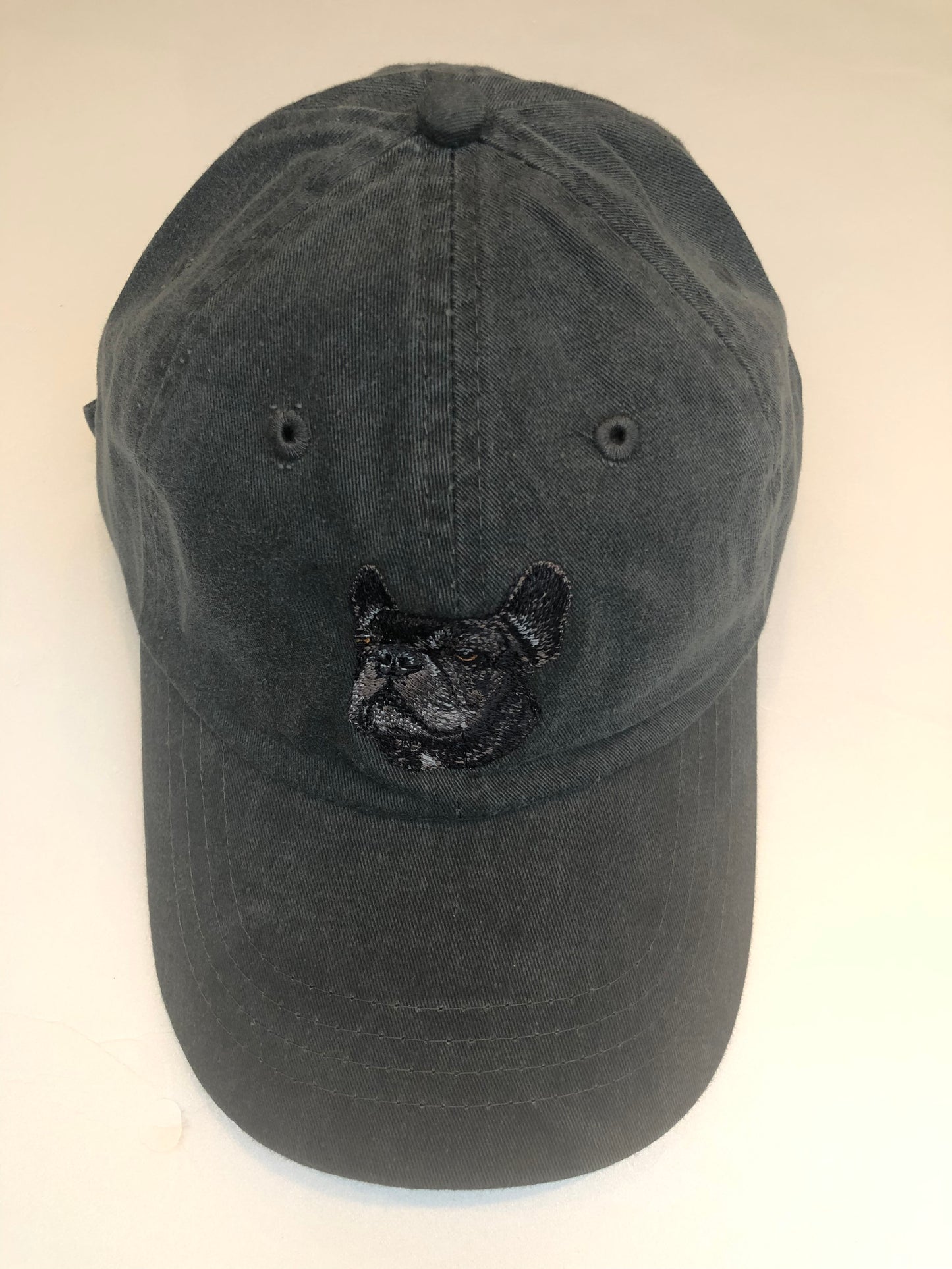 Dog embroidery cotton dad cap[fade black]-French bulldog(all black)