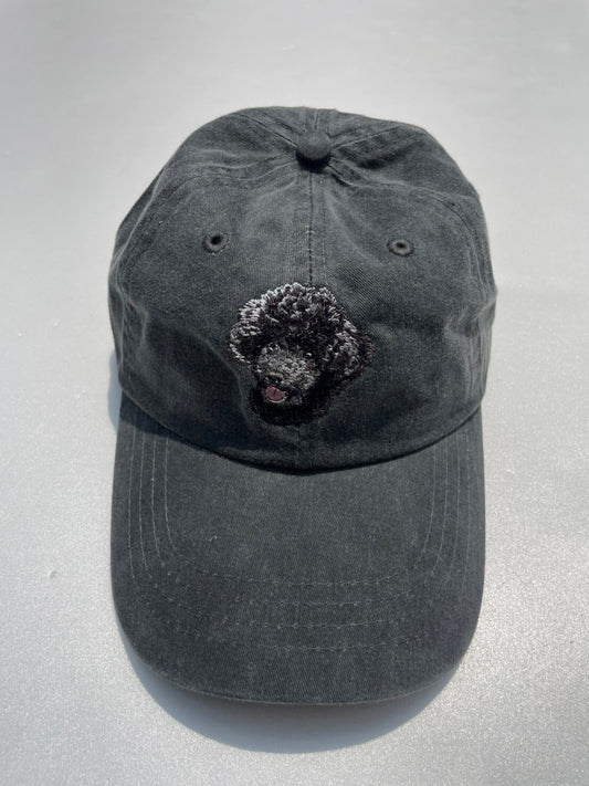 Dog embroidery cotton dad cap[fade black]-Poodle(Black)