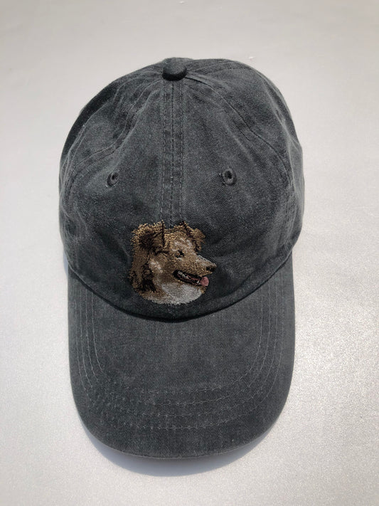 Dog embroidery cotton dad cap[fade black]-Shetland sheep