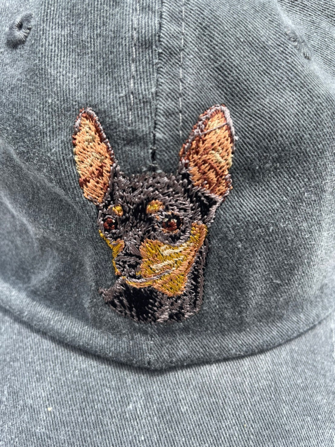 Dog embroidery cotton dad cap[fade black]-Miniature pinscher