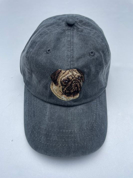 Dog embroidery cotton dad cap[fade black]-Pug②A