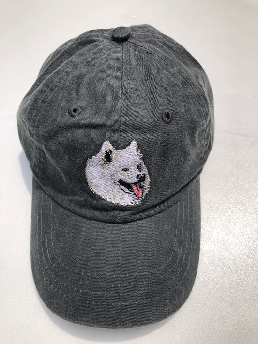 Dog embroidery cotton dad cap[fade black]-Samoyed