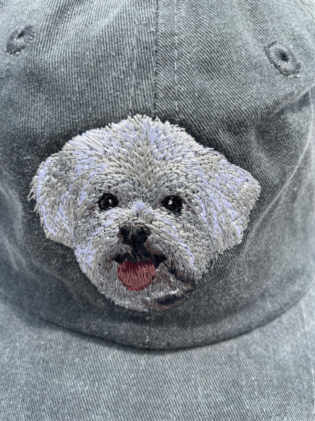 Dog embroidery cotton dad cap[fade black]-Maltese