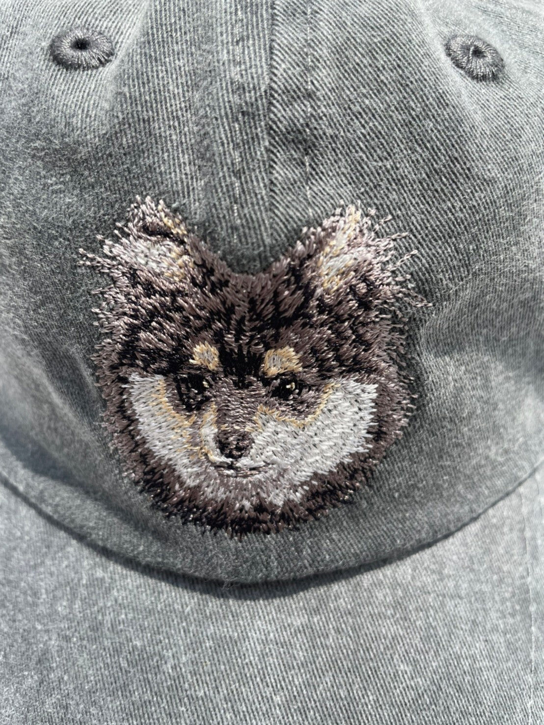 Dog embroidery cotton dad cap[fade black]-Pomeranian(Black)
