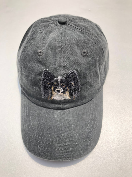 Dog embroidery cotton dad cap[fade black]-Papillon