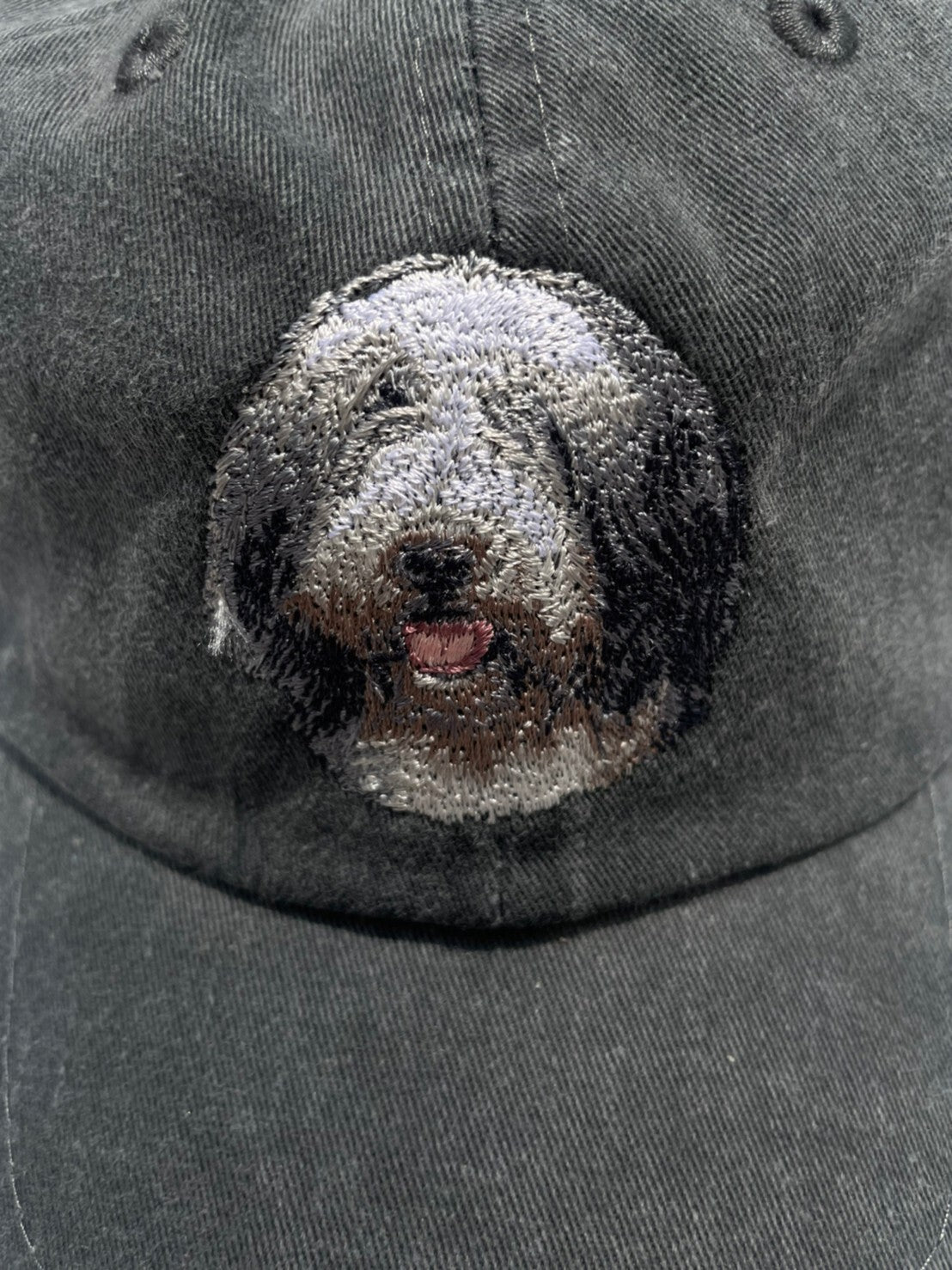 Dog embroidery cotton dad cap[fade black]-Old english sheepdog