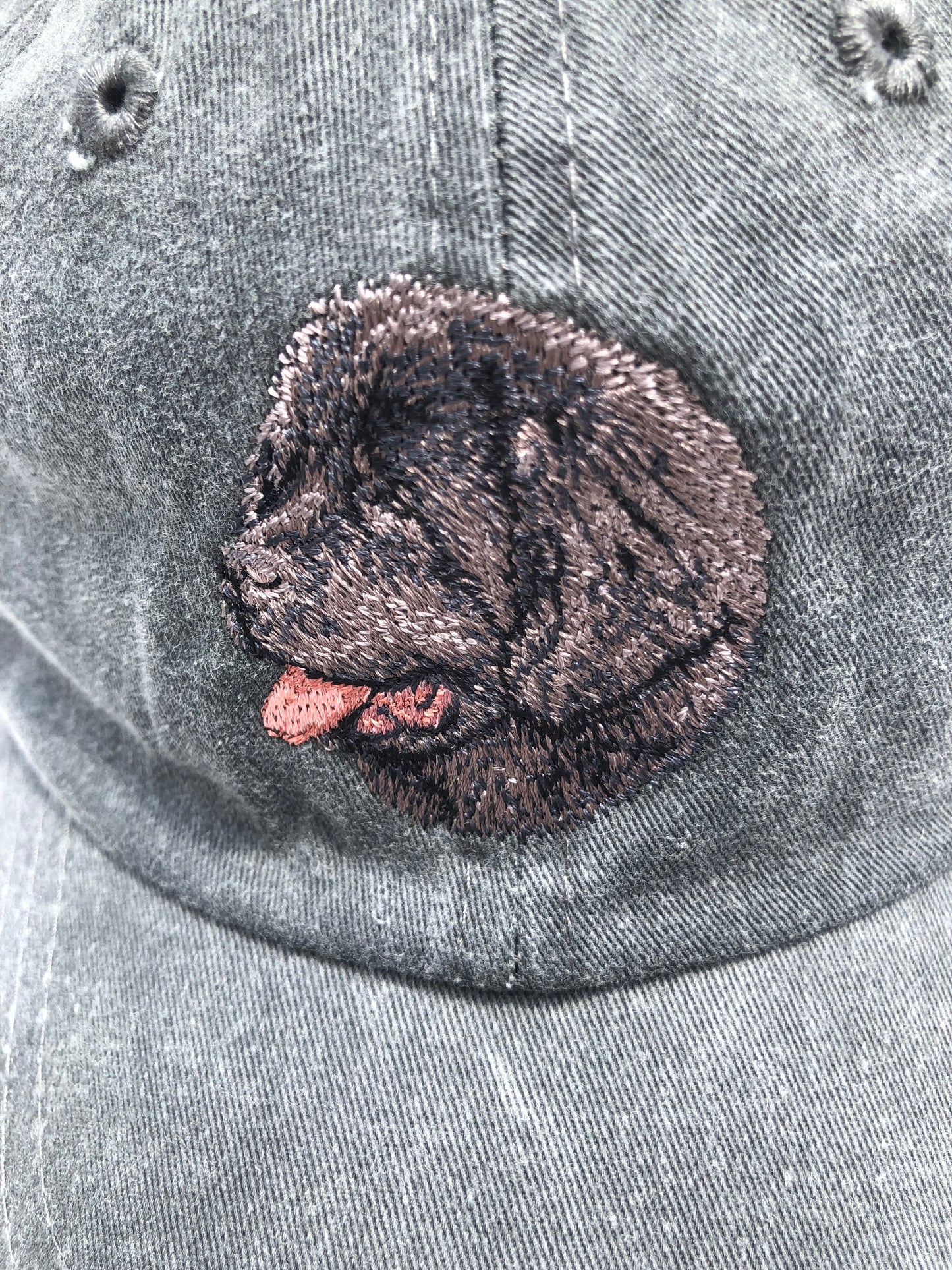 Dog embroidery cotton dad cap[fade black]-Newfoundland