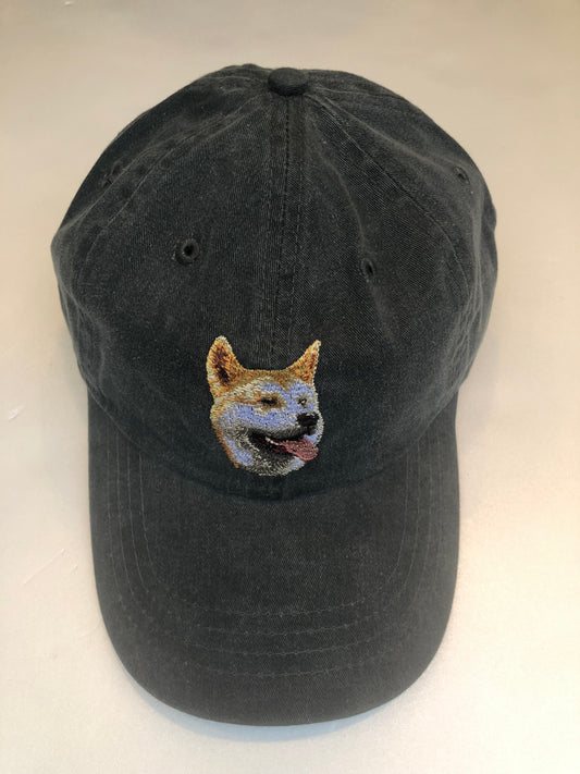 Dog embroidery cotton dad cap[fade black]-Akita