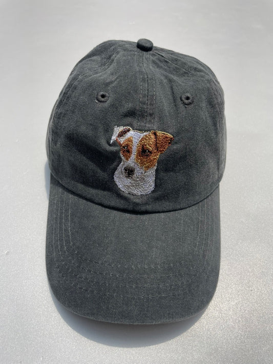 Dog embroidery cotton dad cap[fade black]-Jack Russell(short)