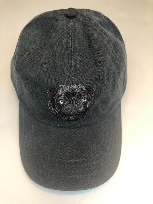 Dog embroidery cotton dad cap[fade black]-Black pug