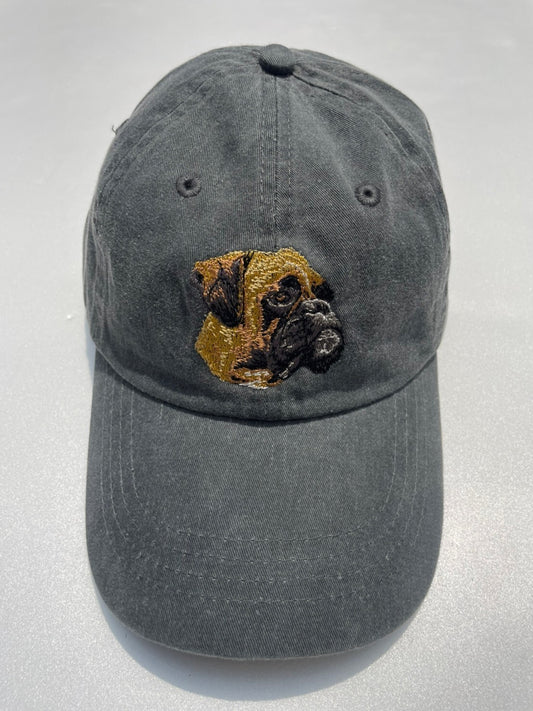 Dog embroidery cotton dad cap[fade black]-Boxer