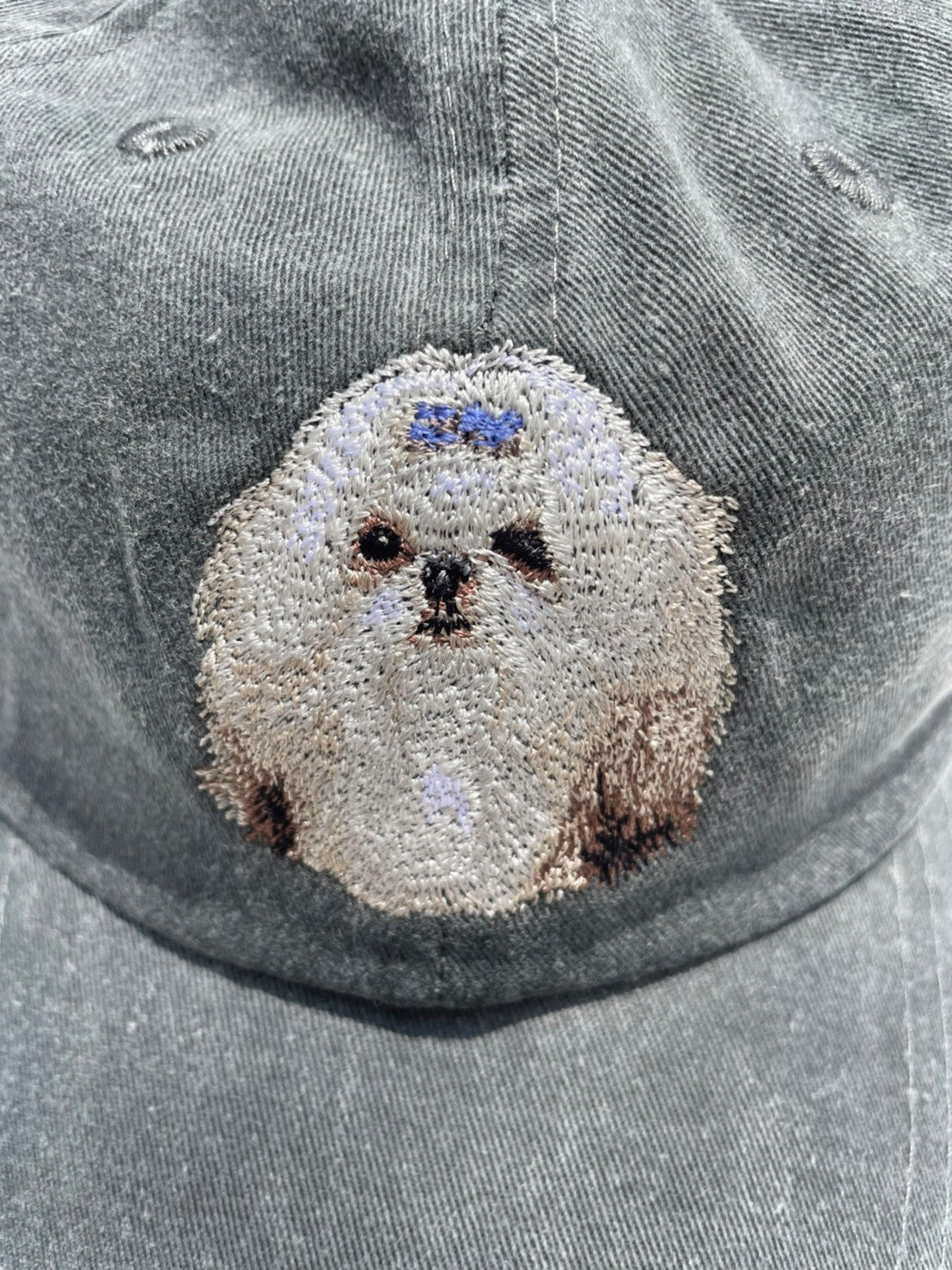 Dog embroidery cotton dad cap[fade black]-Shih Tzu