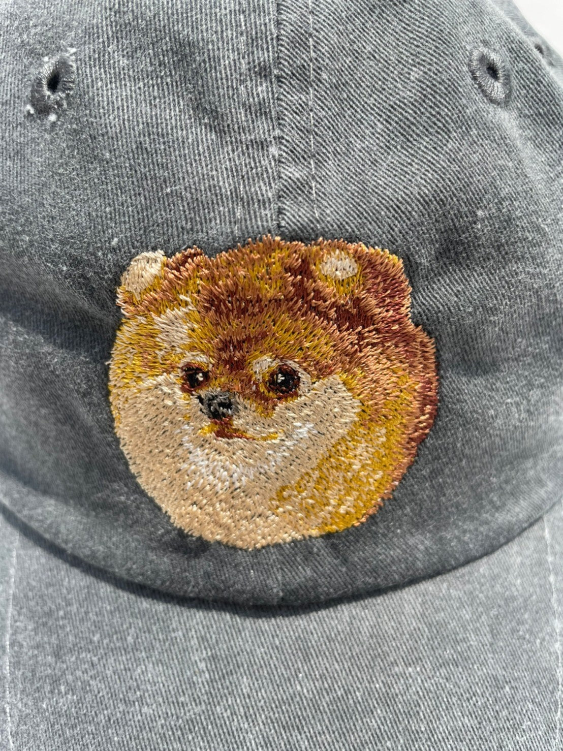 Dog embroidery cotton dad cap[fade black]-Pomeranian