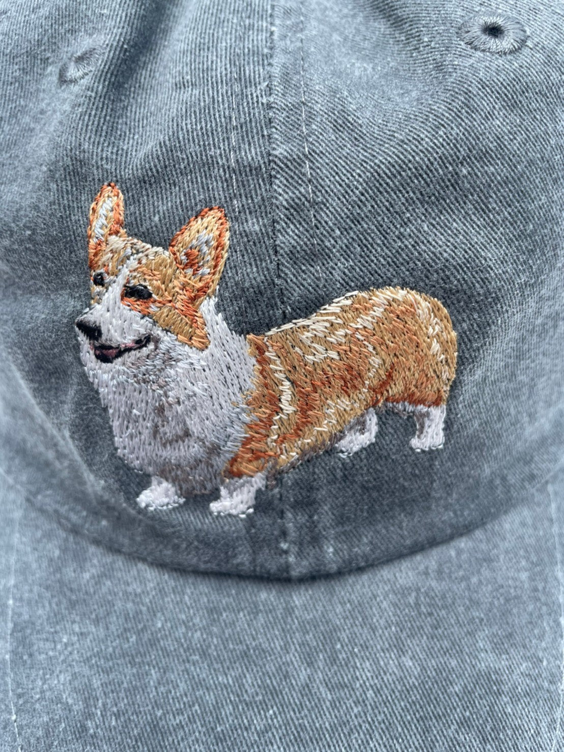 Dog embroidery cotton dad cap[fade black]-Corgi(whole)