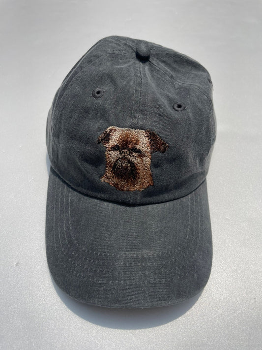 Dog embroidery cotton dad cap[fade black]-Brussels griffon