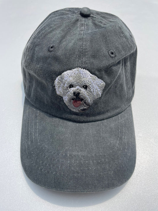 Dog embroidery cotton dad cap[fade black]-Maltese