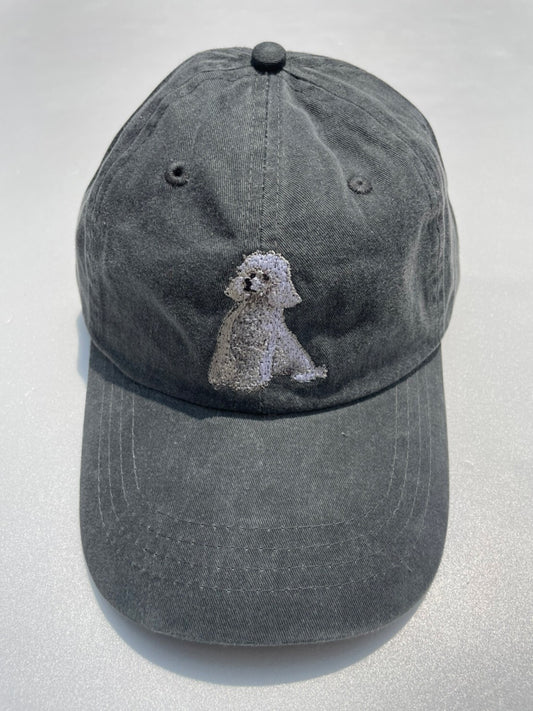 Dog embroidery cotton dad cap[fade black]-Poodle(White×Whole)