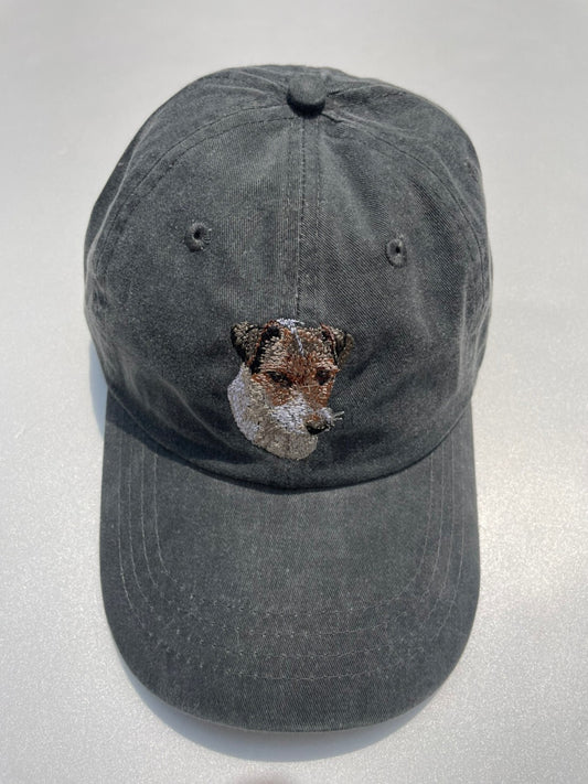 Dog embroidery cotton dad cap[fade black]-Jack Russell(long)