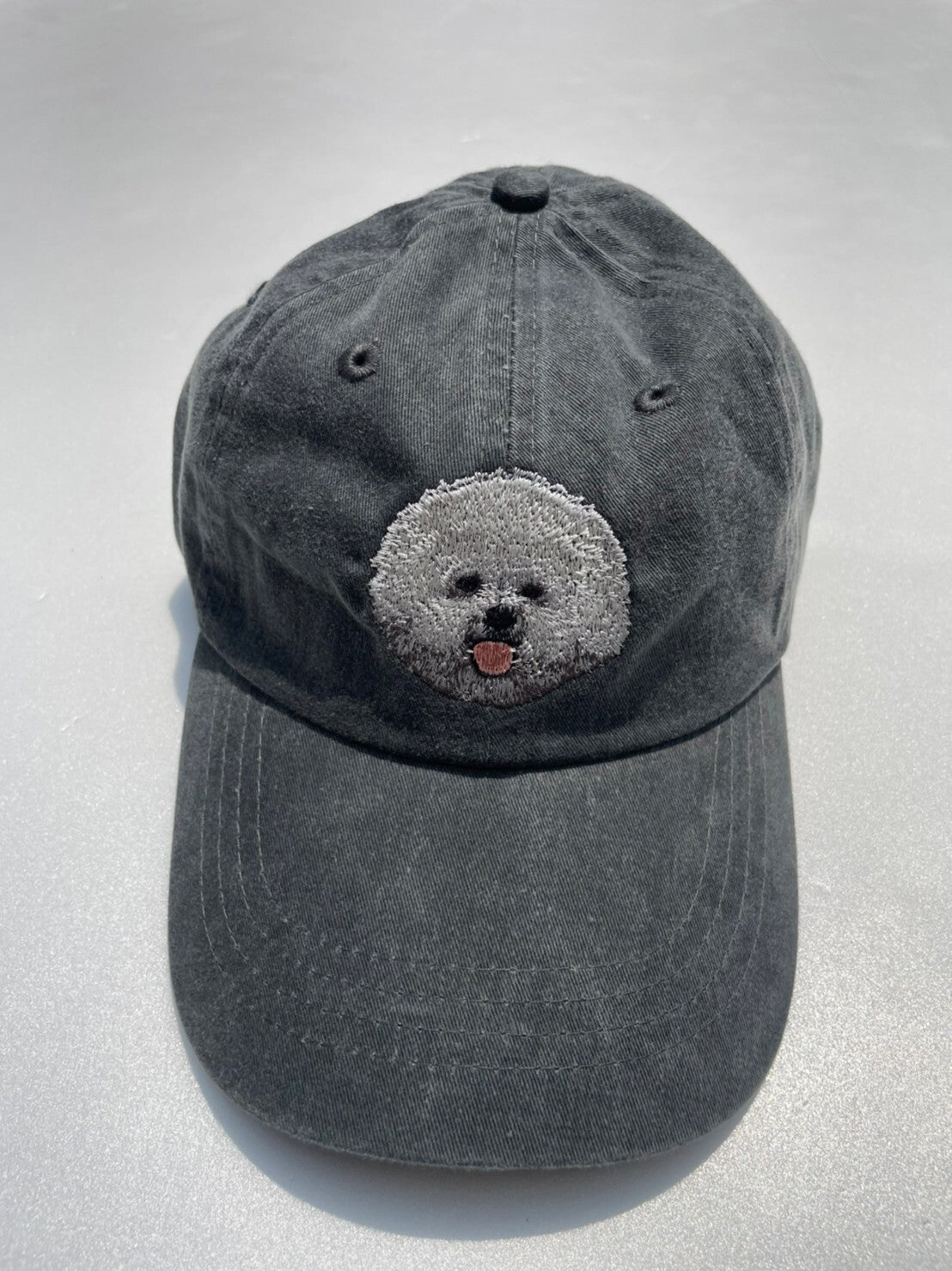 Dog embroidery cotton dad cap[fade black]-Bichon Frise