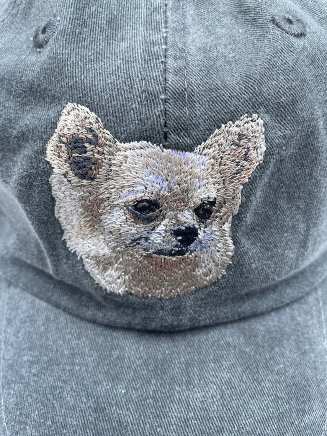 Dog embroidery cotton dad cap[fade black]-Chihuahua(White)