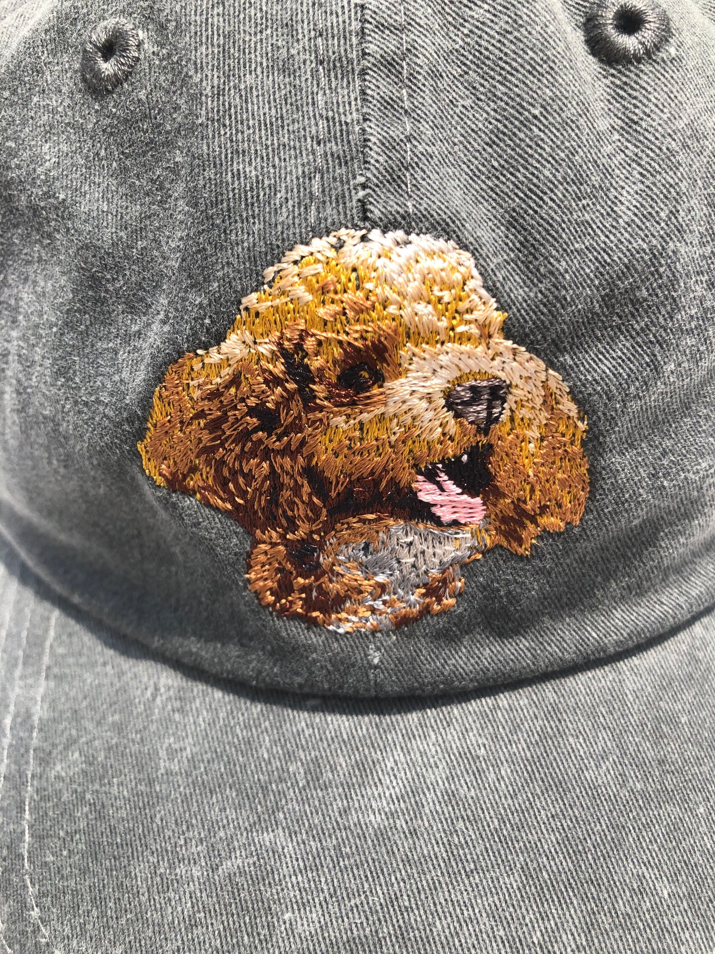 Dog embroidery cotton dad cap[fade black]-Poodle(red)