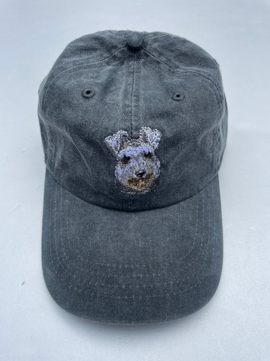 Dog embroidery cotton dad cap[fade black]-Schnauzer(lop-eared)