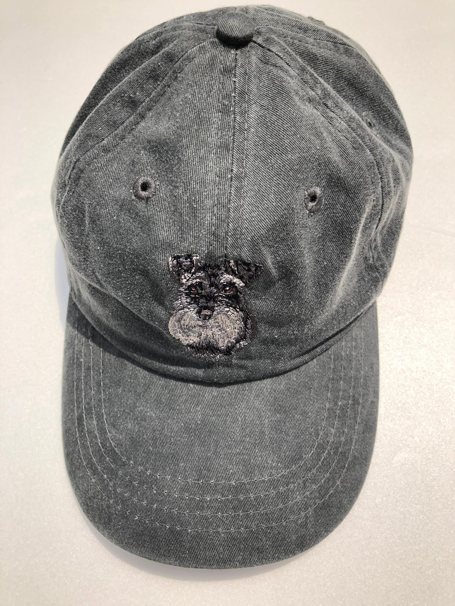 Dog embroidery cotton dad cap[fade black]-Schnauzer(black)