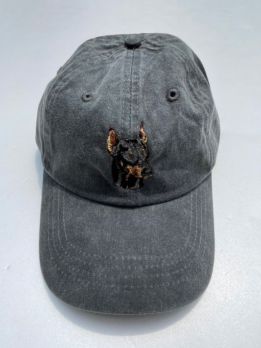 Dog embroidery cotton dad cap[fade black]-Doberman②A