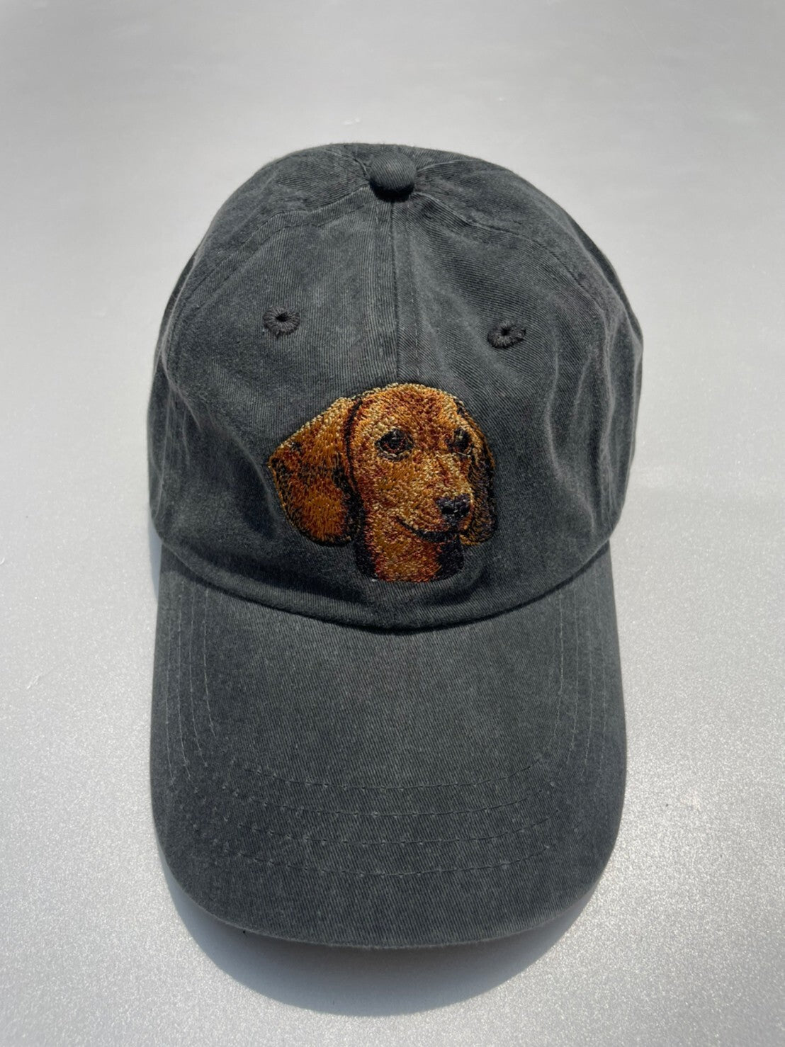 Dog embroidery cotton dad cap[fade black]-Dachshund(red)②B