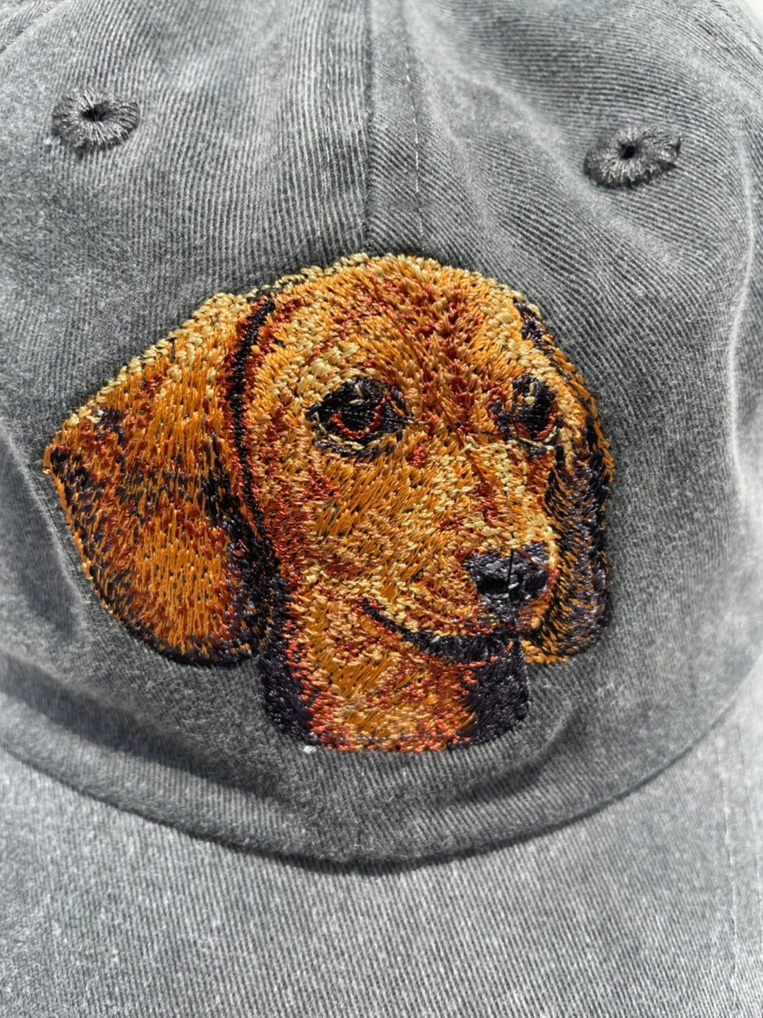 Dog embroidery cotton dad cap[fade black]-Dachshund(red)②B